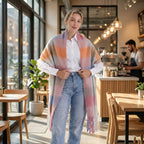 - Maisi Multicoloured Soft Checkered Tassel Scarf (190 x 40 cm) - Light Blue