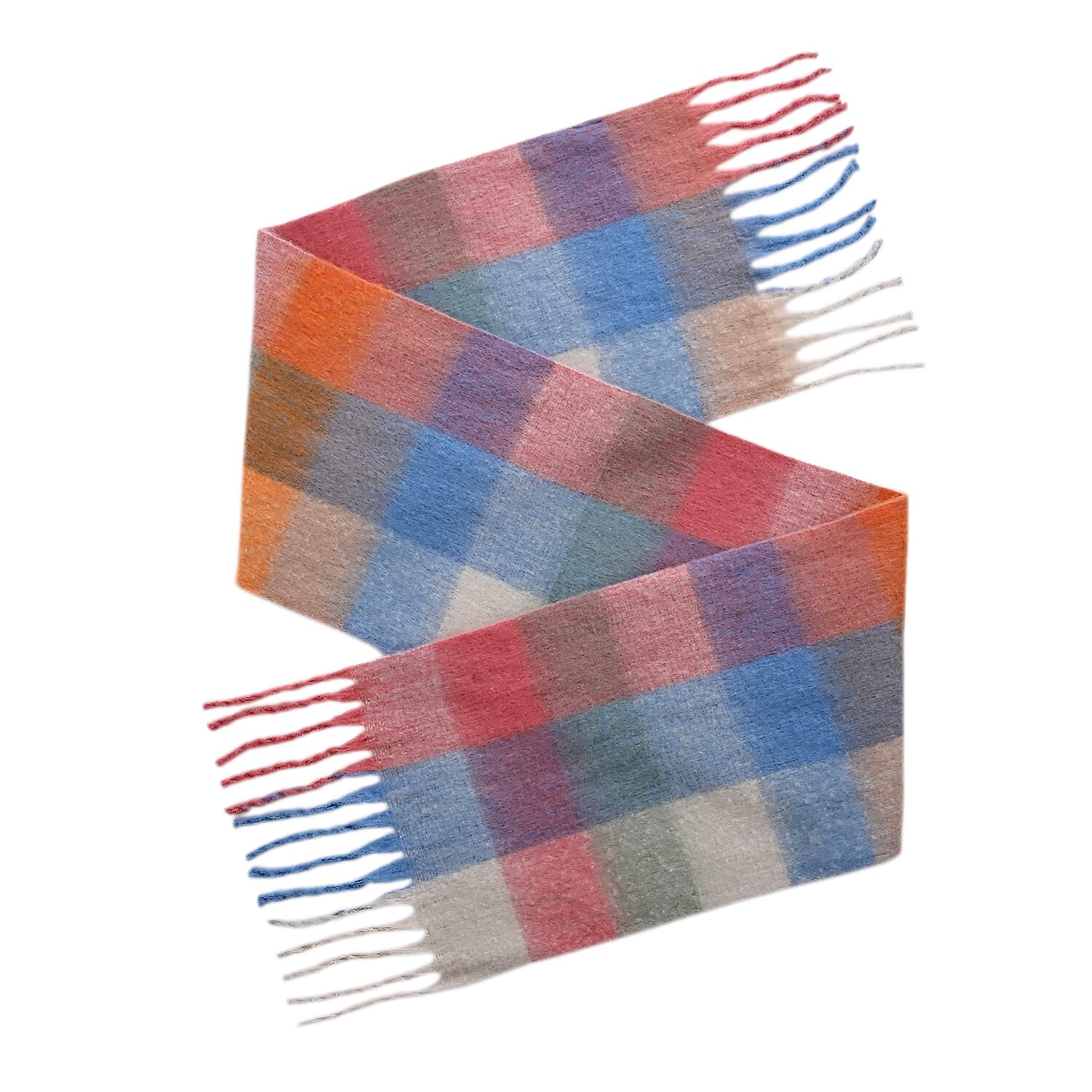 - Maisi Multicoloured Soft Checkered Tassel Scarf (190 x 40 cm) - Light Blue