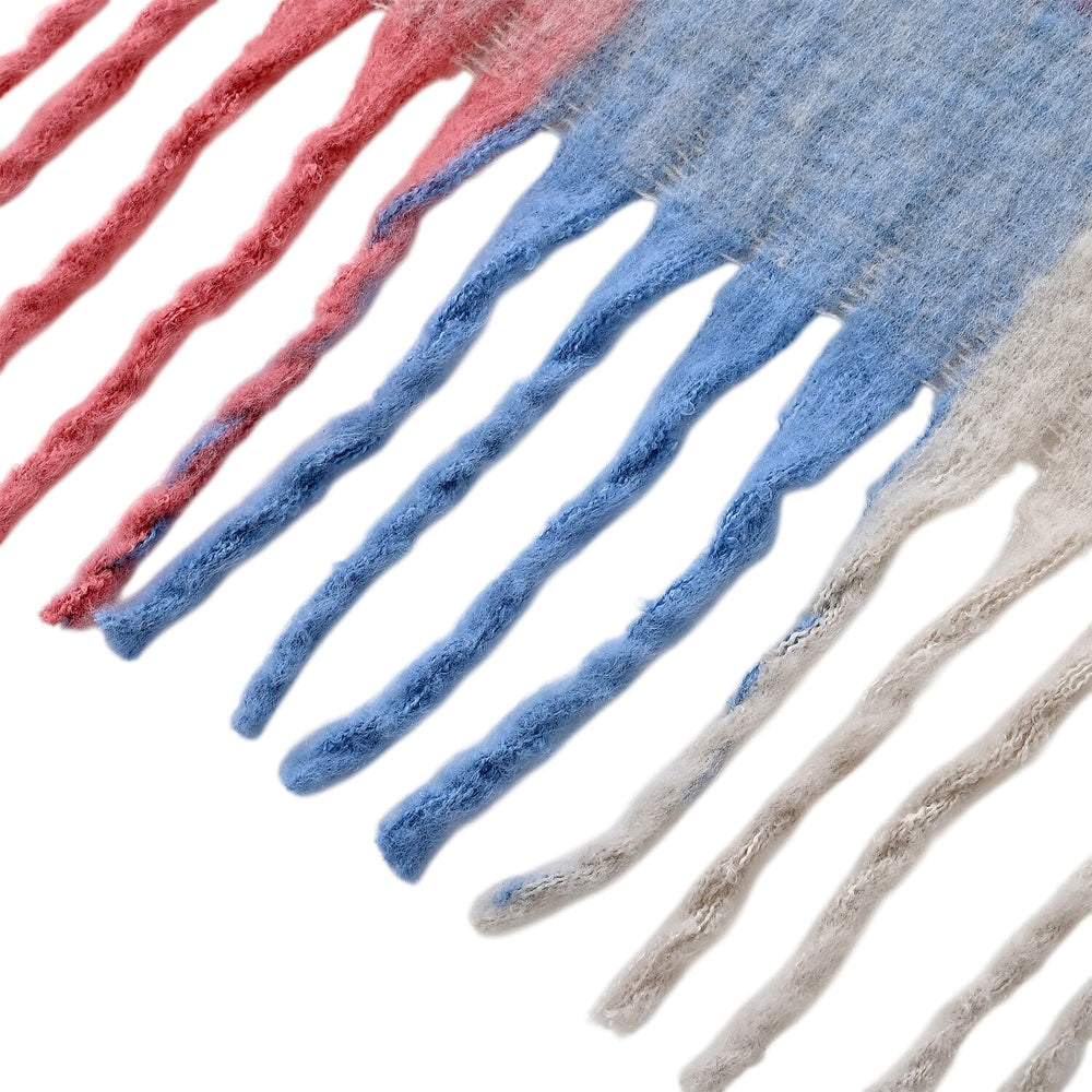 - Maisi Multicoloured Soft Checkered Tassel Scarf (190 x 40 cm) - Light Blue