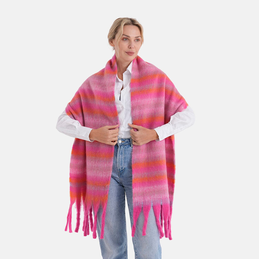 - Maisi Multicoloured Layer Pattern Tassel Scarf (190 x 40 cm) - Pink