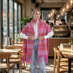 - Maisi Multicoloured Layer Pattern Tassel Scarf (190 x 40 cm) - Pink