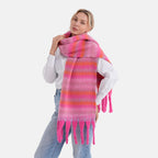 - Maisi Multicoloured Layer Pattern Tassel Scarf (190 x 40 cm) - Pink