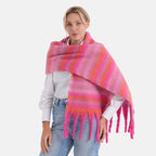 - Maisi Multicoloured Layer Pattern Tassel Scarf (190 x 40 cm) - Pink