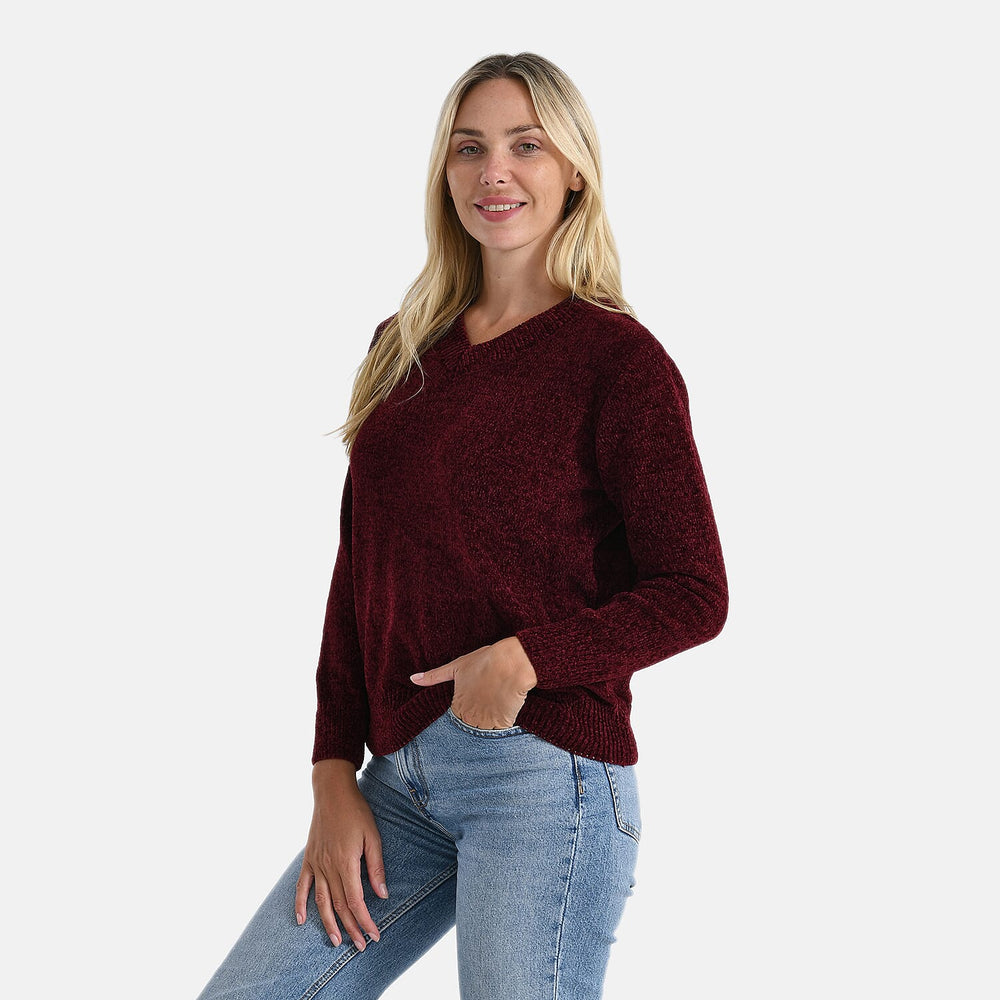 & maisi Women’s Chenille Knit Jumper with Round Neck, Long Sleeves & Stretch