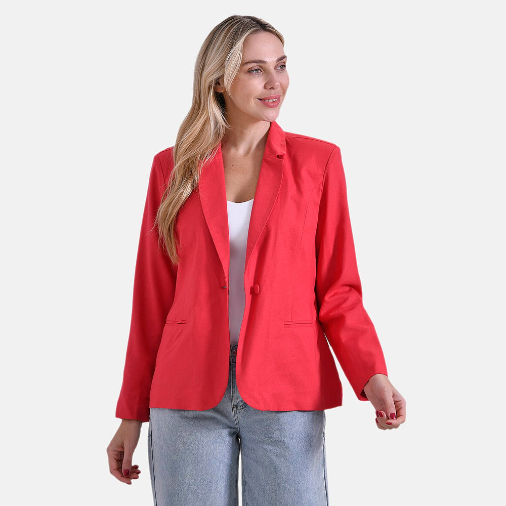 - Maisi Classic Linen Blend Blazer (Size M) - Orange