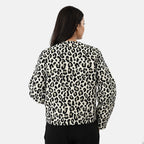 - Maisi Leopard Print Cotton Jacquard Jacket (Size S-M) - Off-White, Black and Gold