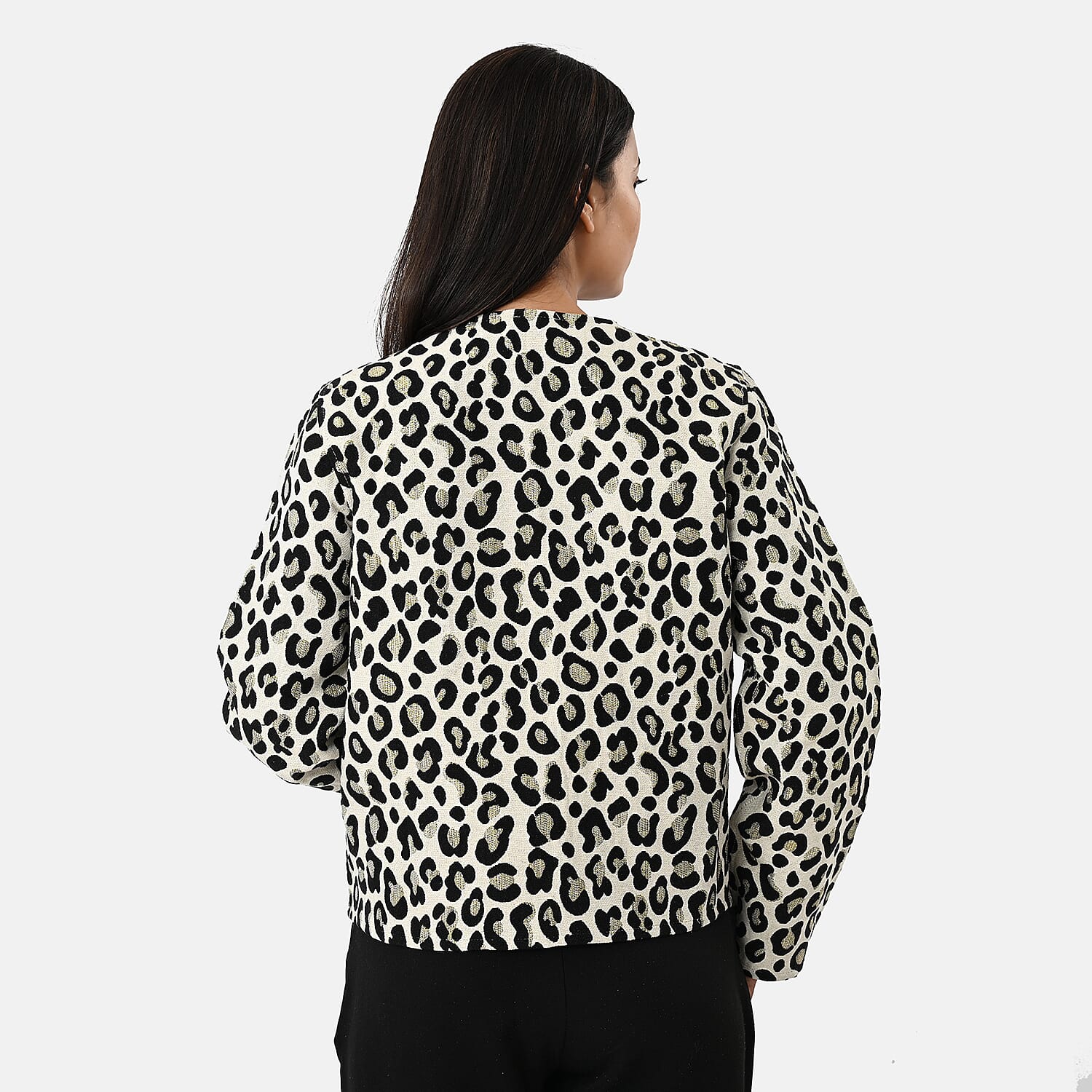 - Maisi Leopard Print Cotton Jacquard Jacket (Size S-M) - Off-White, Black and Gold