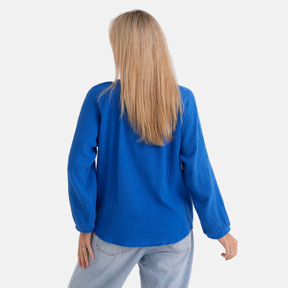 - Maisi 100% Cotton Tie-Neck Top (Size 8 to 10) - Blue