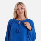 - Maisi 100% Cotton Tie-Neck Top (Size 8 to 10) - Blue