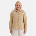 - Maisi 100% Cotton Classic Denim Shirt Jacket With Frayed Edge Detail (Size 14) - Khaki