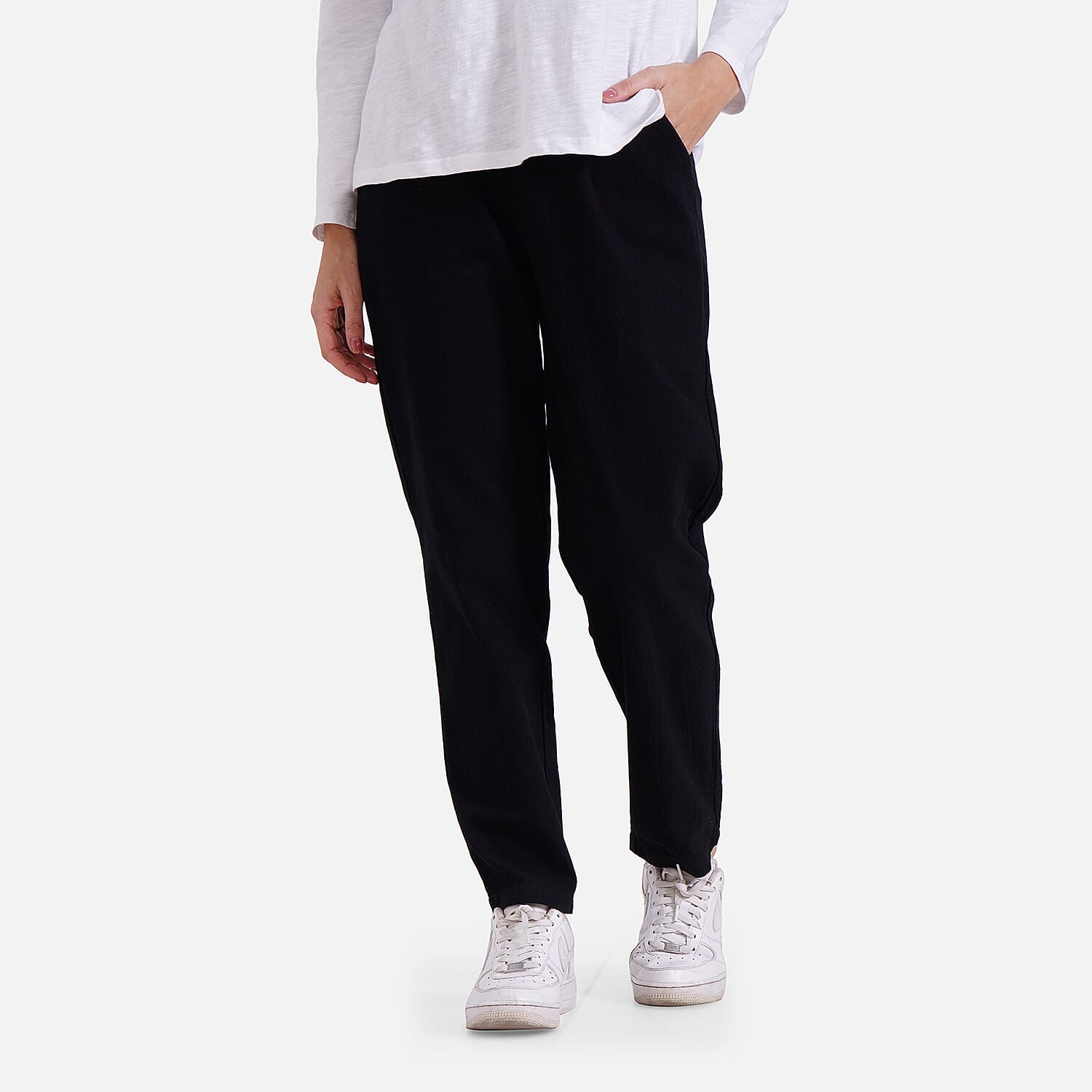 - Maisi 100% Cotton Capri Trousers (Size M) - Black