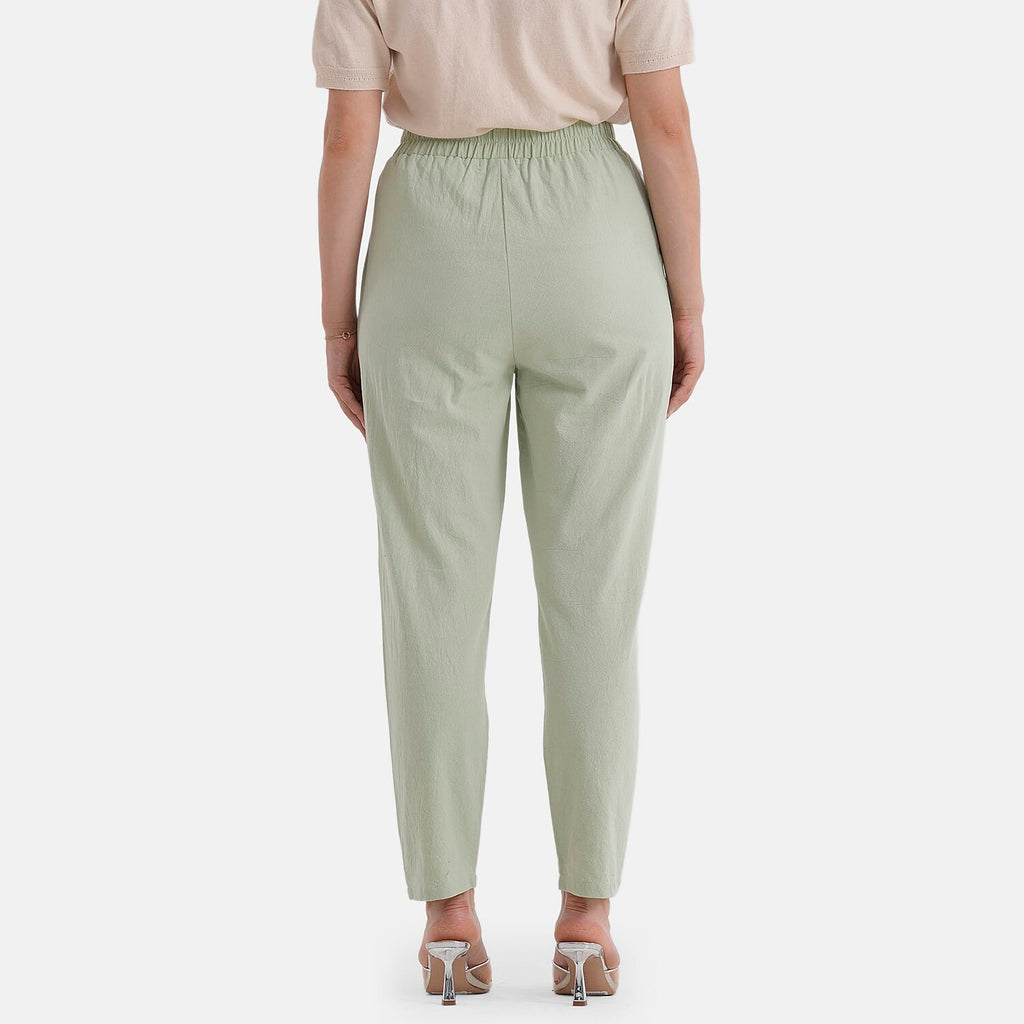 - Maisi 100% Cotton Elasticated Waist Capri Trousers (Size L) - Green