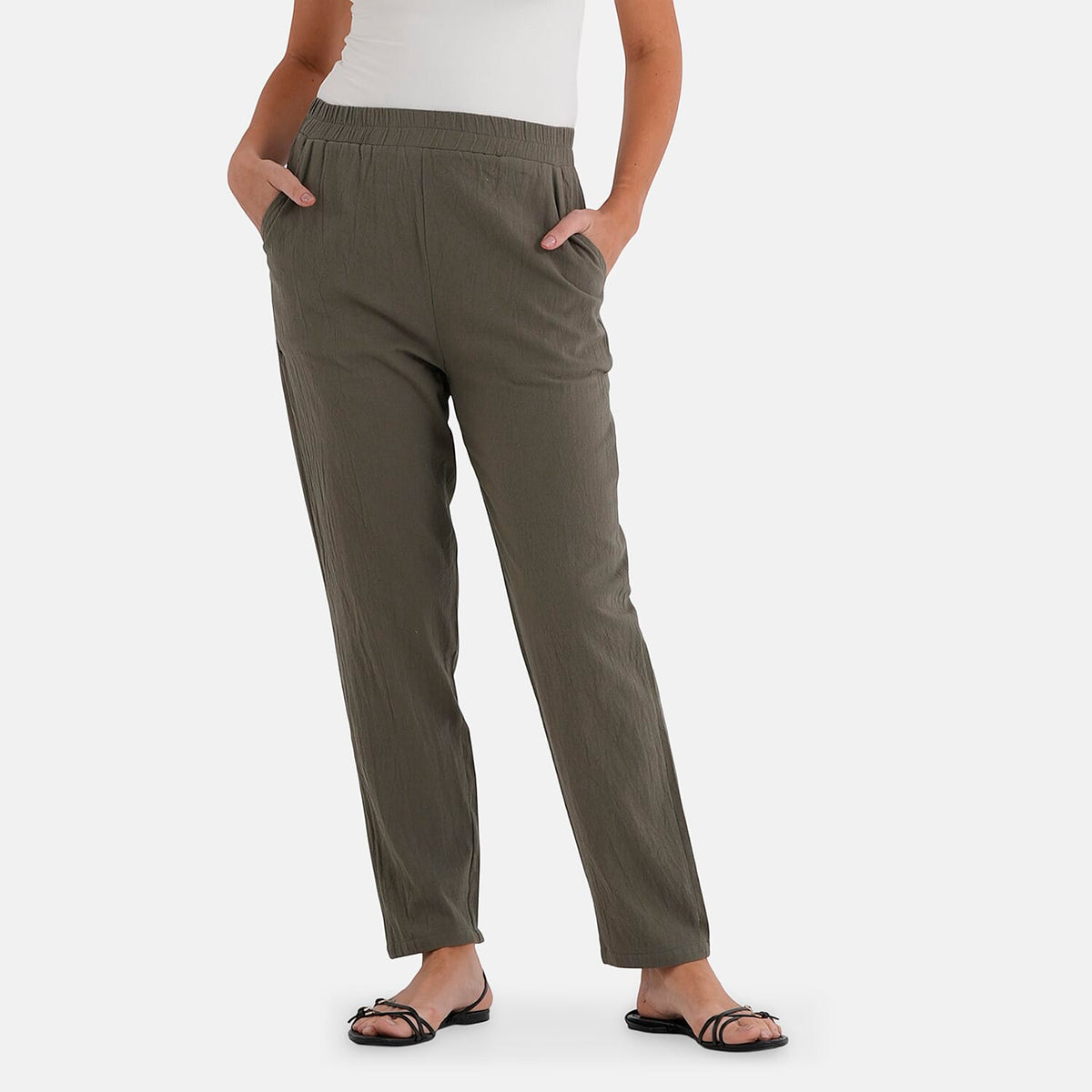 - Maisi 100% Cotton Capri Trousers (Size L) - Grey