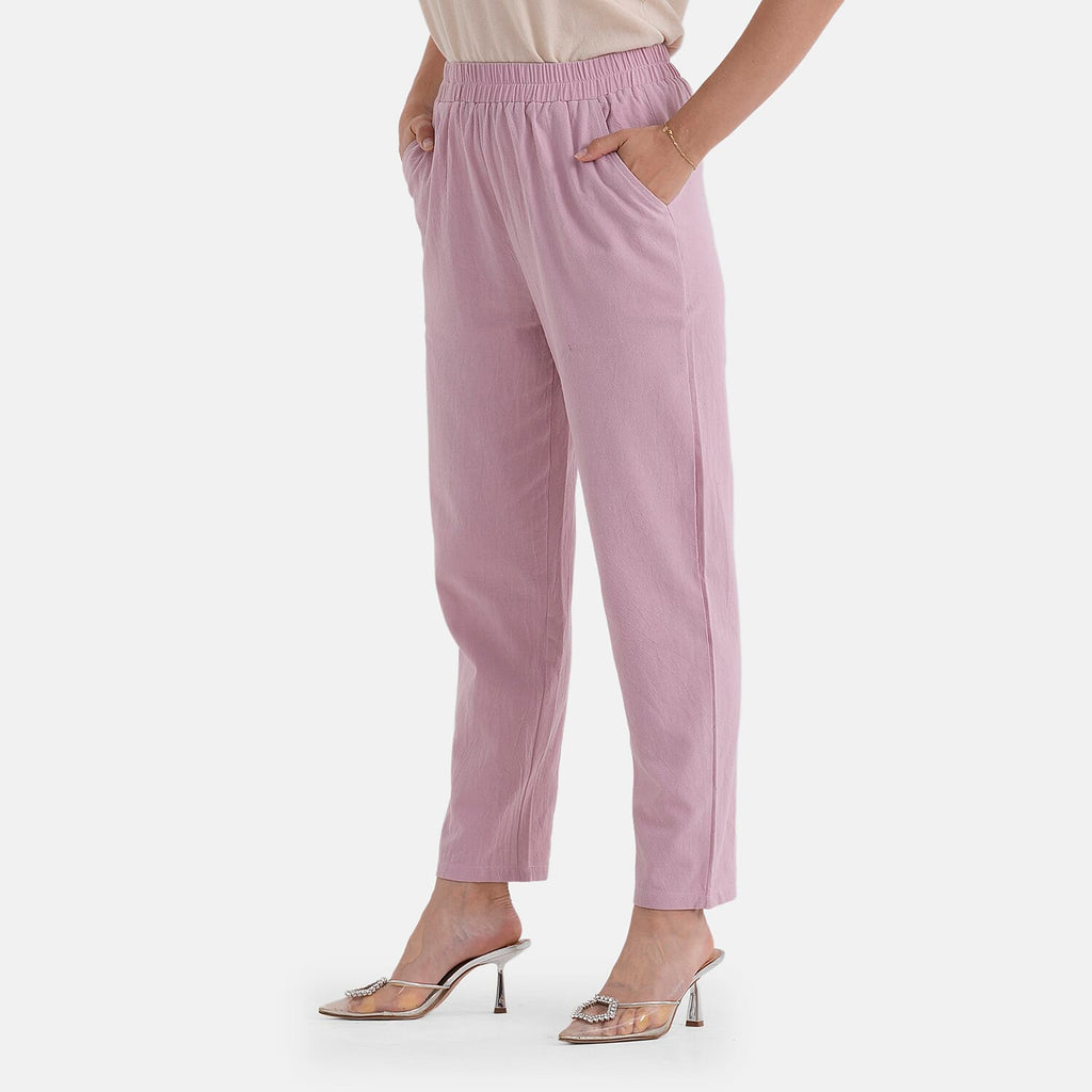 - Maisi 100% Cotton Elasticated Waist Capri Trousers (Size L) - Pink