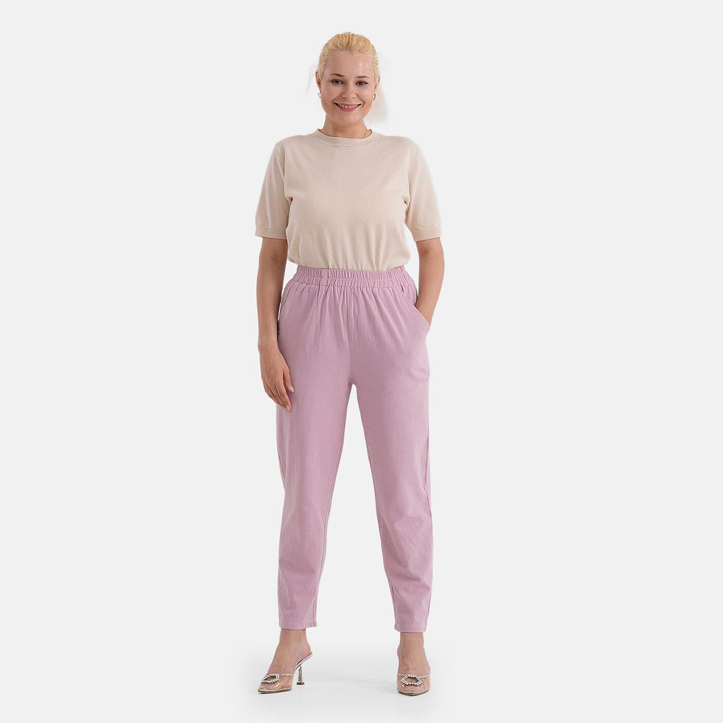 - Maisi 100% Cotton Elasticated Waist Capri Trousers (Size M) - Pink