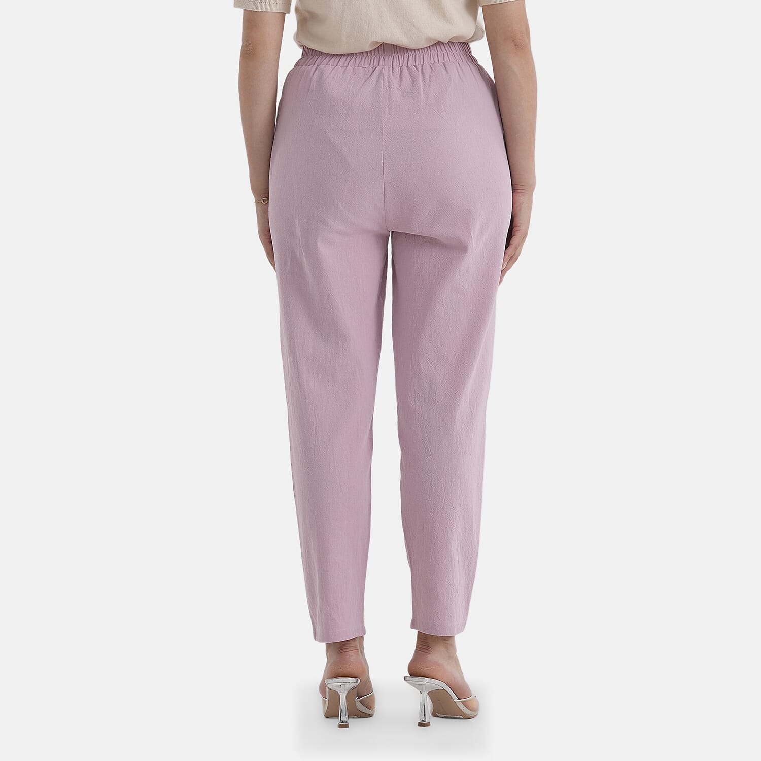 - Maisi 100% Cotton Elasticated Waist Capri Trousers (Size M) - Pink