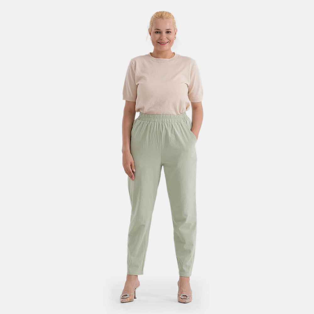 - Maisi 100% Cotton Elasticated Waist Capri Trousers (Size S) - Green