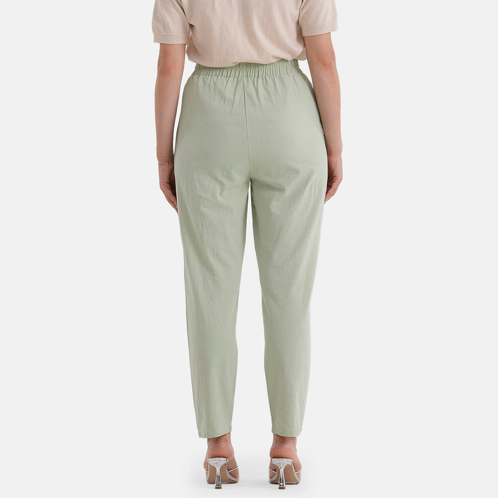 - Maisi 100% Cotton Elasticated Waist Capri Trousers (Size S) - Green