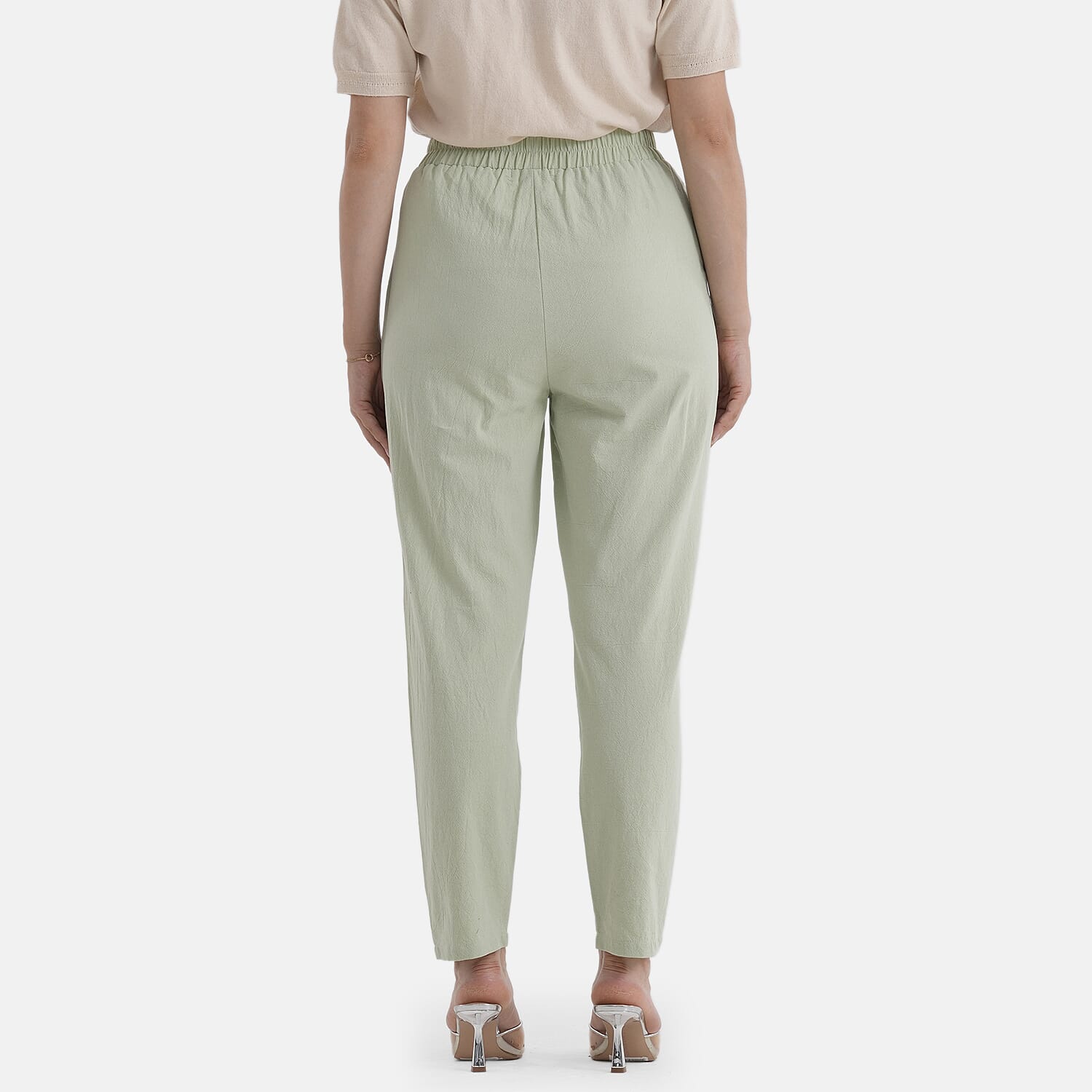 - Maisi 100% Cotton Elasticated Waist Capri Trousers (Size S) - Green
