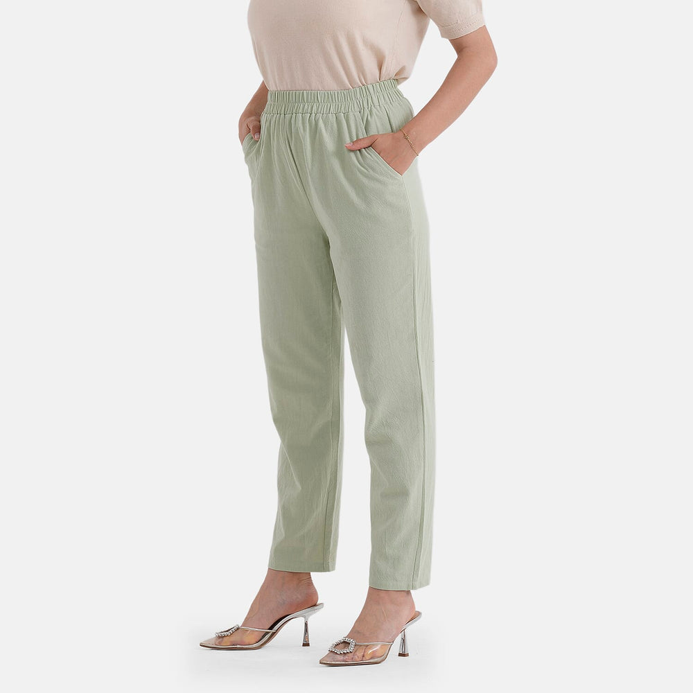 - Maisi 100% Cotton Elasticated Waist Capri Trousers (Size S) - Green