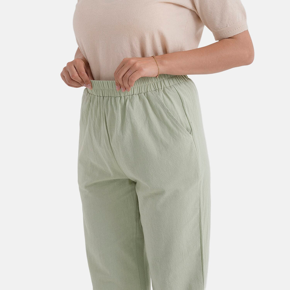 - Maisi 100% Cotton Elasticated Waist Capri Trousers (Size S) - Green