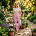 - Maisi 100% Cotton Elasticated Waist Capri Trousers (Size S) - Pink