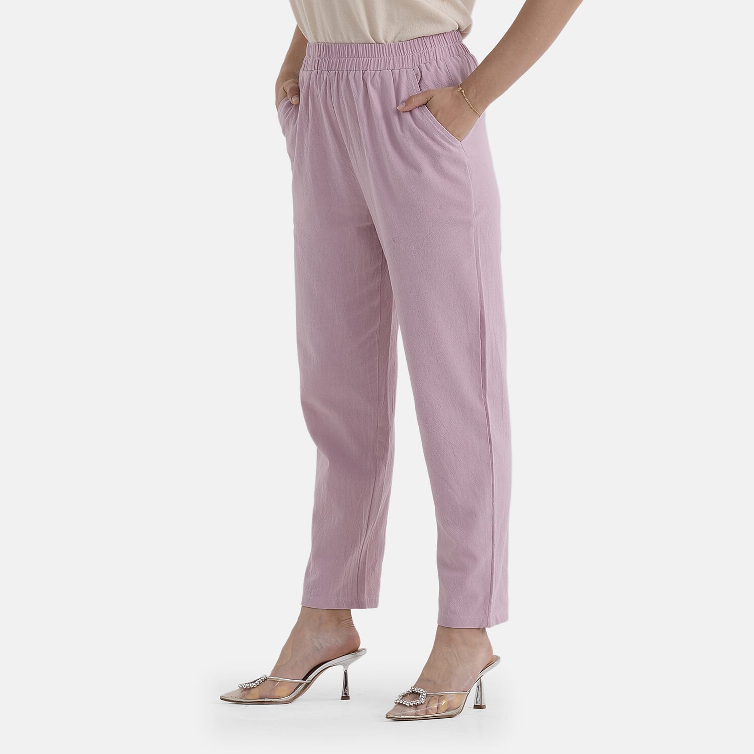 - Maisi 100% Cotton Elasticated Waist Capri Trousers (Size XL) - Pink