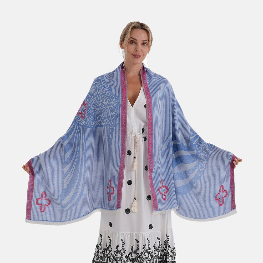 - Maisi Printed Cotton Lightweight Summer Scarf (190 x 70cm) - Blue