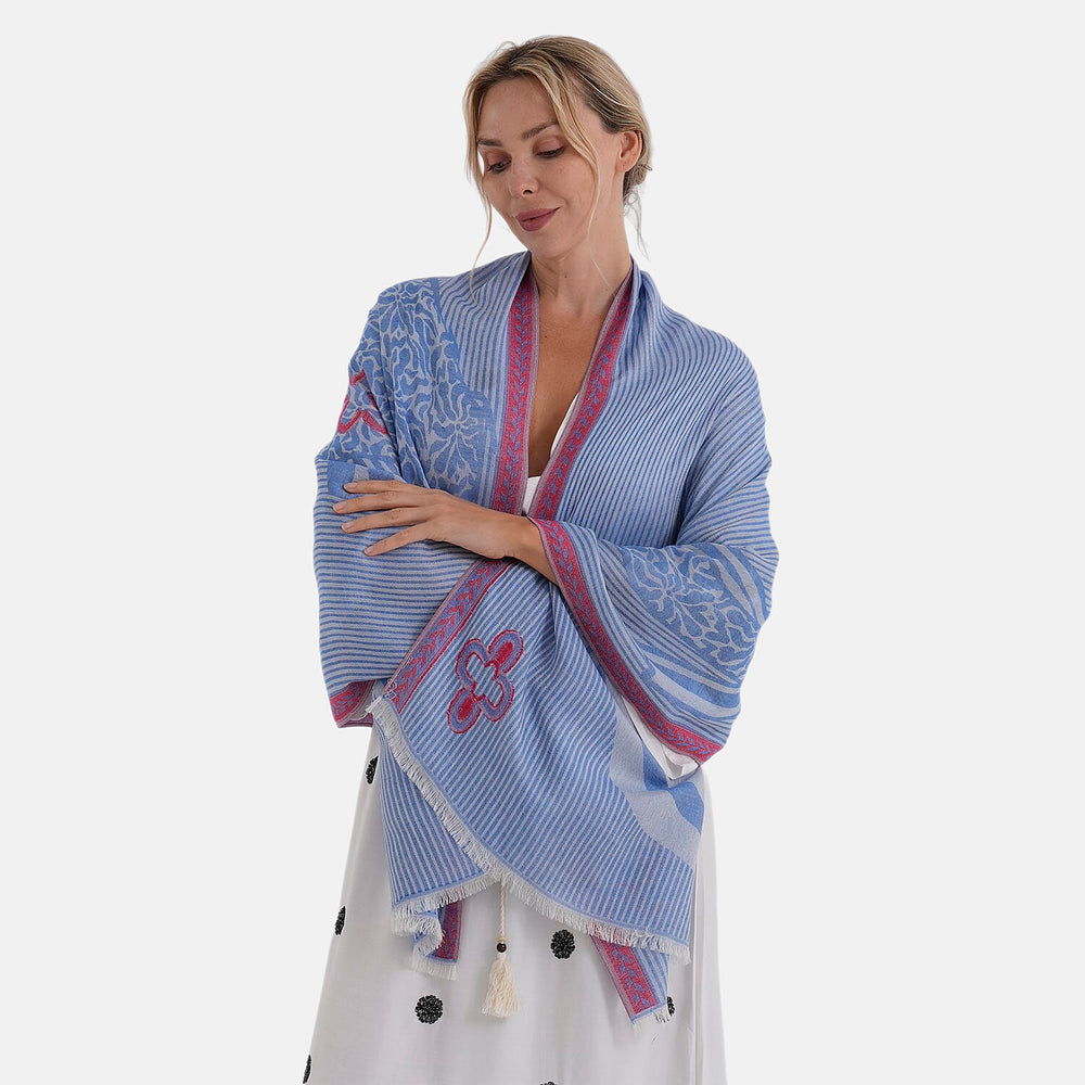 - Maisi Printed Cotton Lightweight Summer Scarf (190 x 70cm) - Blue