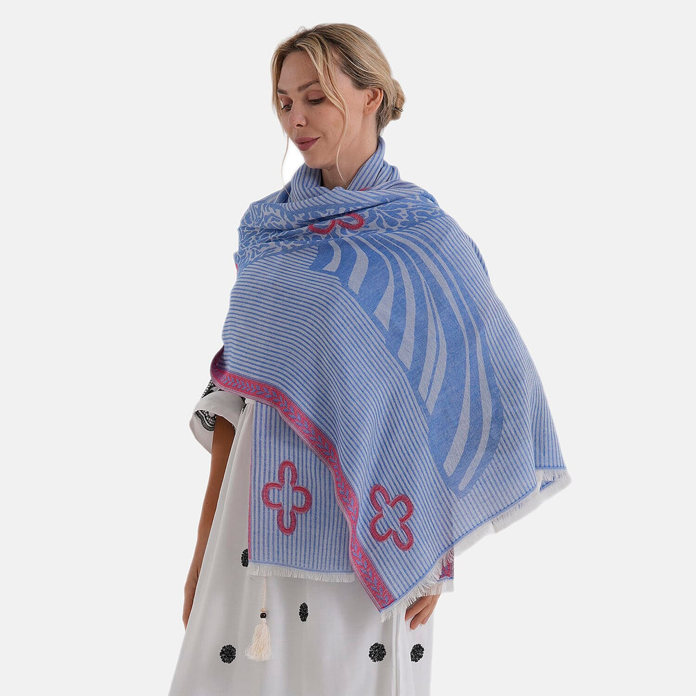 - Maisi Printed Cotton Lightweight Summer Scarf (190 x 70cm) - Blue