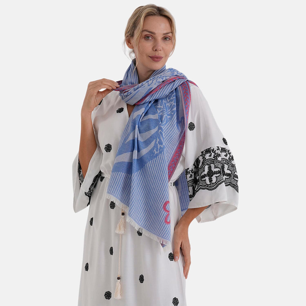 - Maisi Printed Cotton Lightweight Summer Scarf (190 x 70cm) - Blue