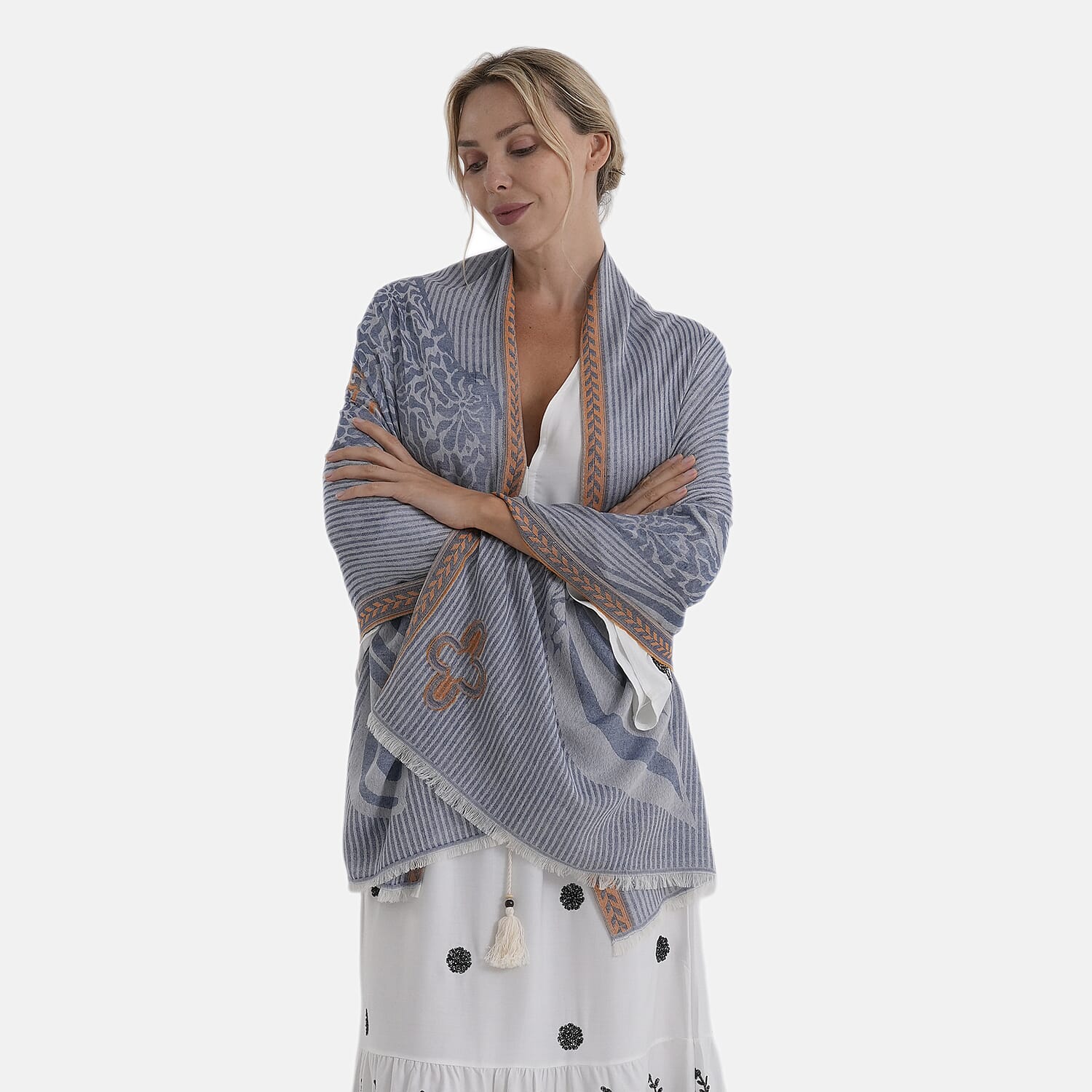 - Maisi Printed Cotton Lightweight Summer Scarf (190 x 70cm) - Grey