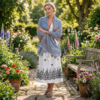 - Maisi Printed Cotton Lightweight Summer Scarf (190 x 70cm) - Grey
