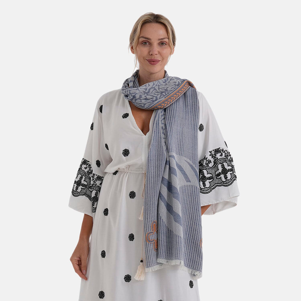 - Maisi Printed Cotton Lightweight Summer Scarf (190 x 70cm) - Grey