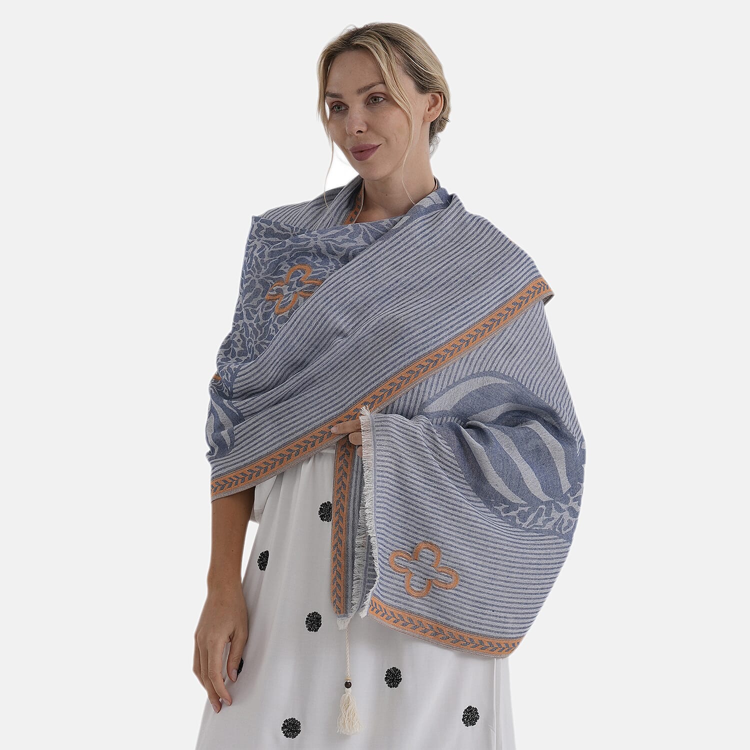 - Maisi Printed Cotton Lightweight Summer Scarf (190 x 70cm) - Grey