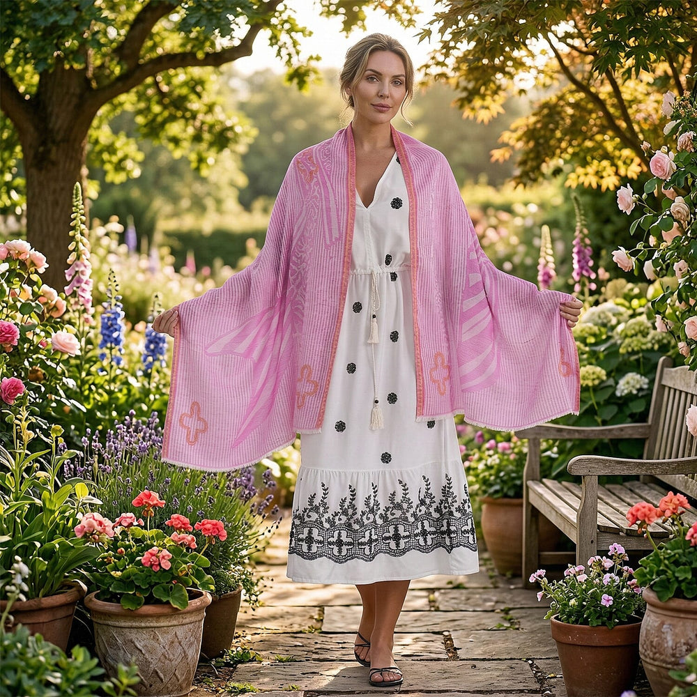 - Maisi Printed Cotton Lightweight Summer Scarf (190 x 70cm) - Rose Pink