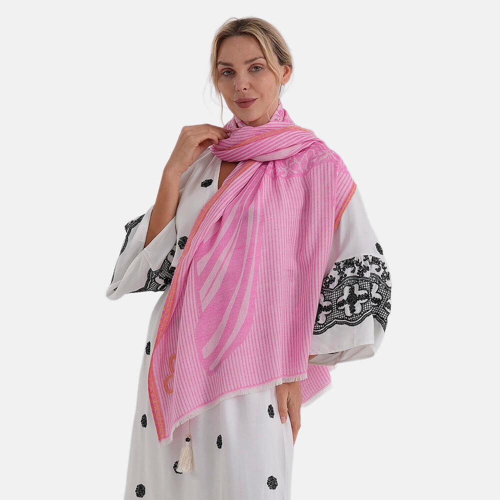 - Maisi Printed Cotton Lightweight Summer Scarf (190 x 70cm) - Rose Pink