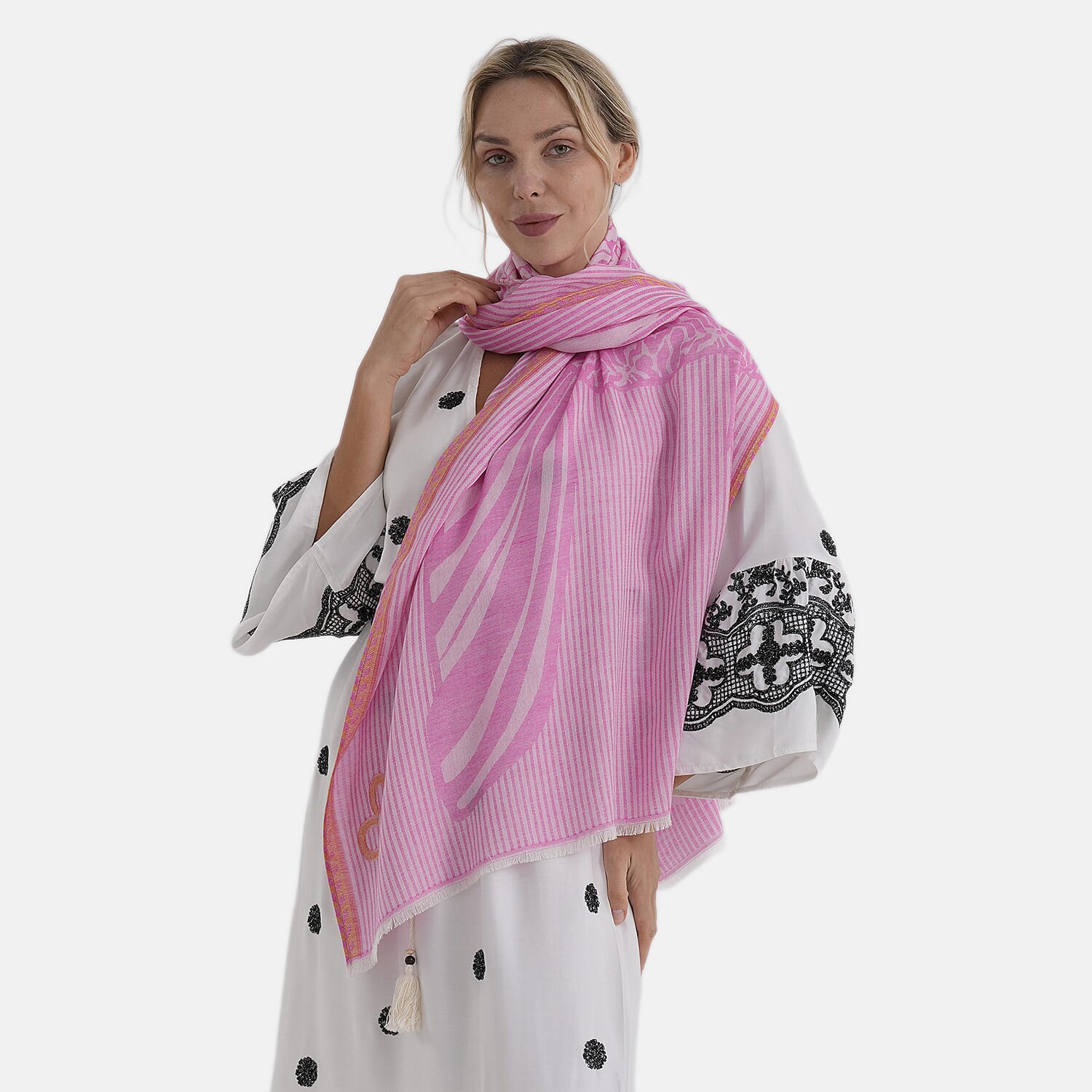 - Maisi Printed Cotton Lightweight Summer Scarf (190 x 70cm) - Rose Pink