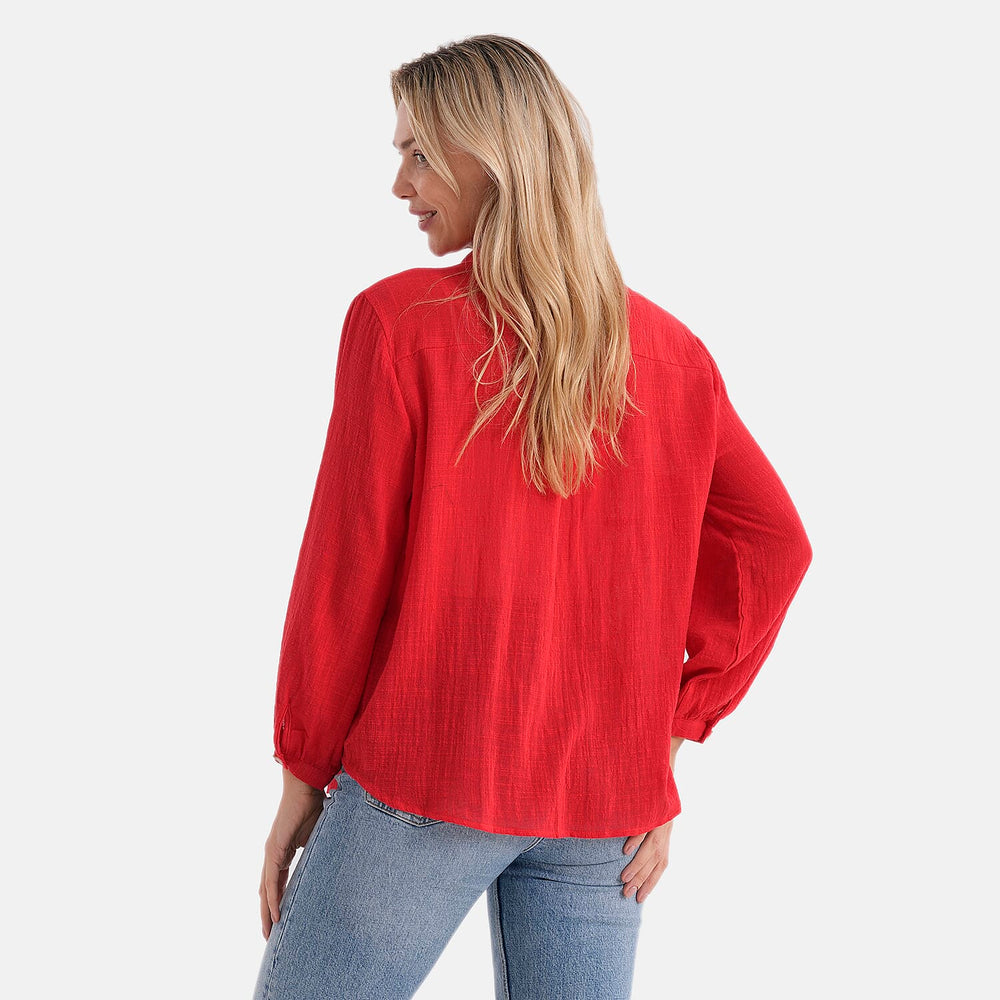 - Maisi Long Sleeve Relax Fit Shirt (Size M, Fit 12 To 14) - Red