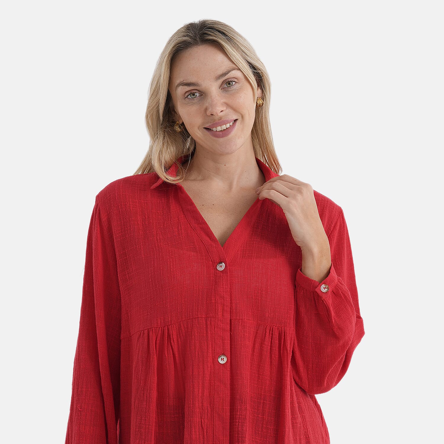 - Maisi Long Sleeve Relax Fit Shirt (Size XL, Fit 20 To 22) - Red