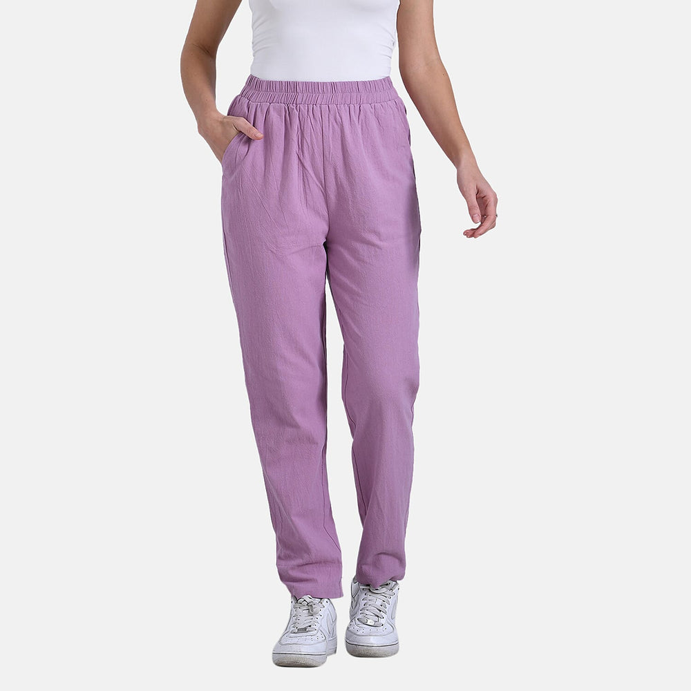 & Maisi Cotton Solid Jean and Pant-Trouser (Size 73x1 cm) - Purple & Beige