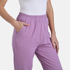 & Maisi Cotton Solid Jean and Pant-Trouser (Size 73x1 cm) - Purple & Beige
