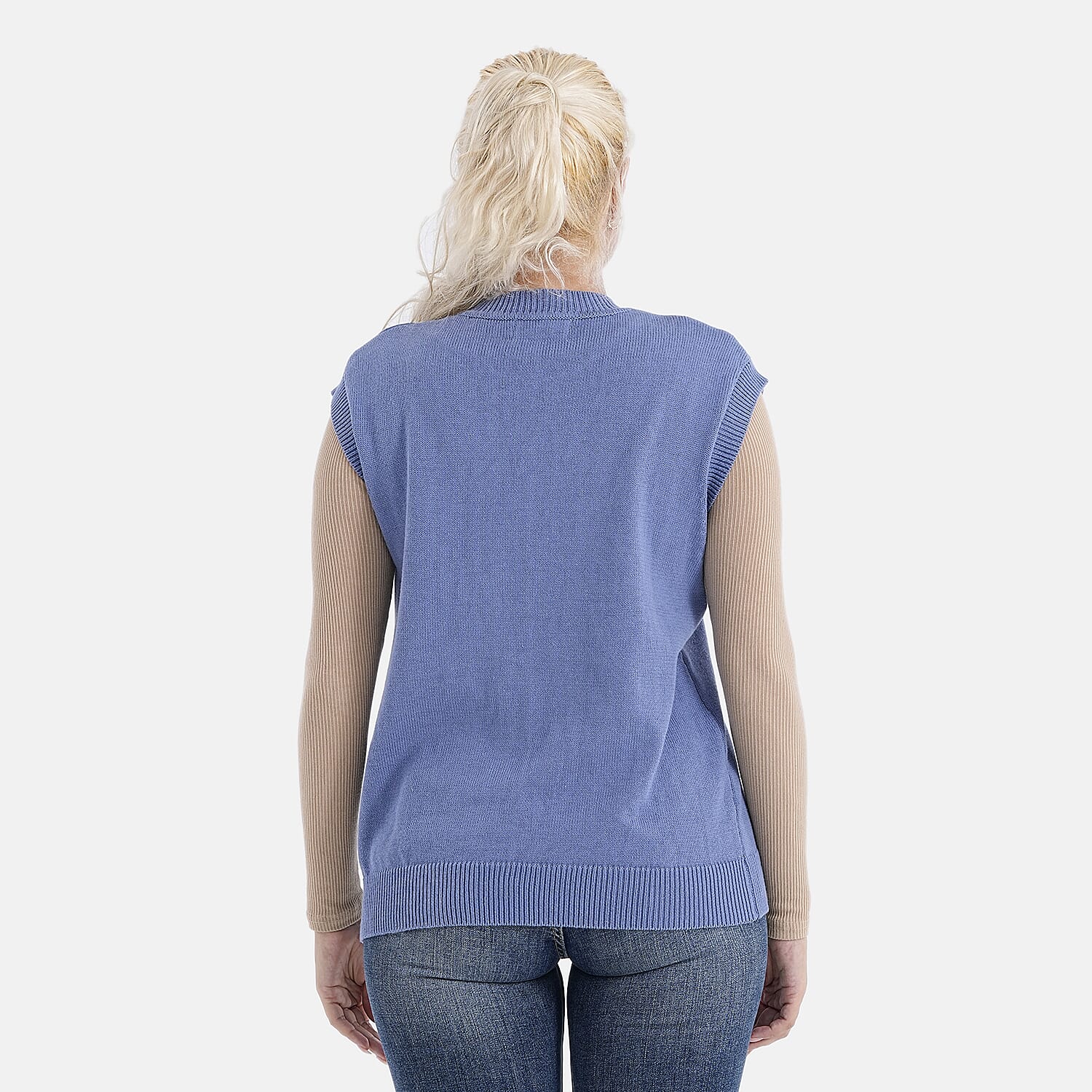 - Maisi 100% Cotton Round Neck Knitted Vest (Size M) - Blue
