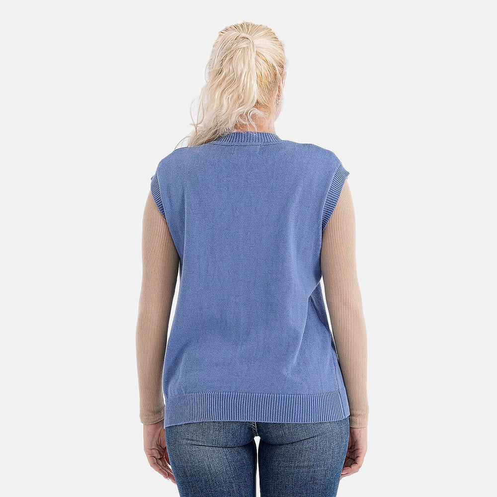 - Maisi 100% Cotton Round Neck Knitted Vest (Size XXL) - Blue