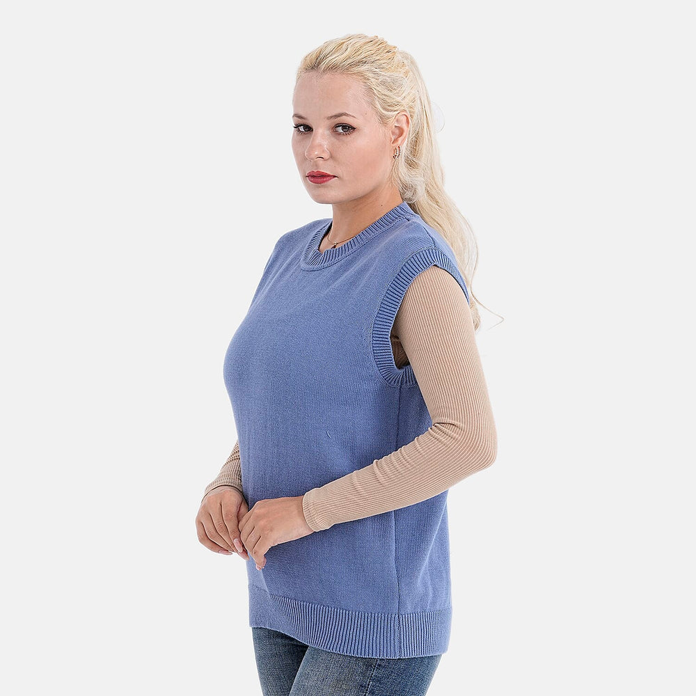 - Maisi 100% Cotton Round Neck Knitted Vest (Size XXL) - Blue