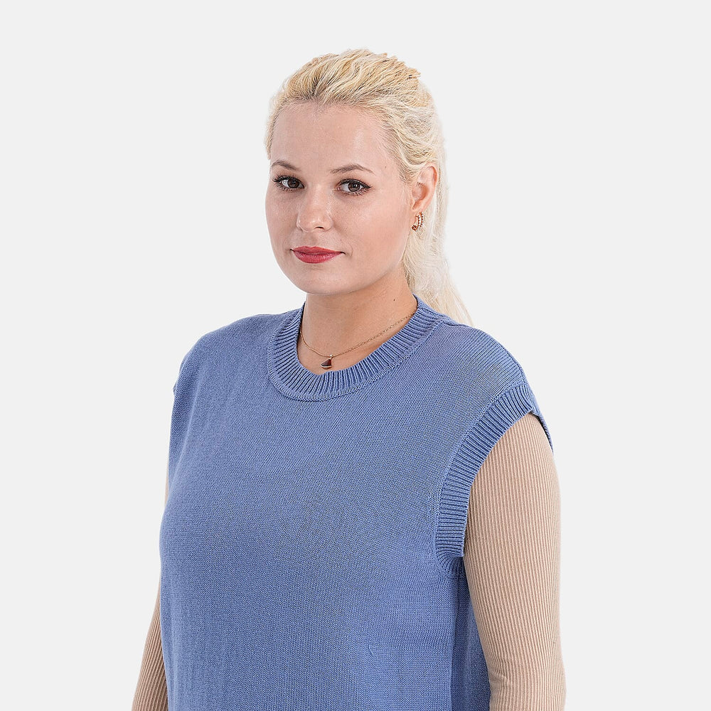 - Maisi 100% Cotton Round Neck Knitted Vest (Size XXL) - Blue