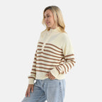 & maisi Women’s 100% Cotton Striped Half-Zip Jumper with Long Sleeves