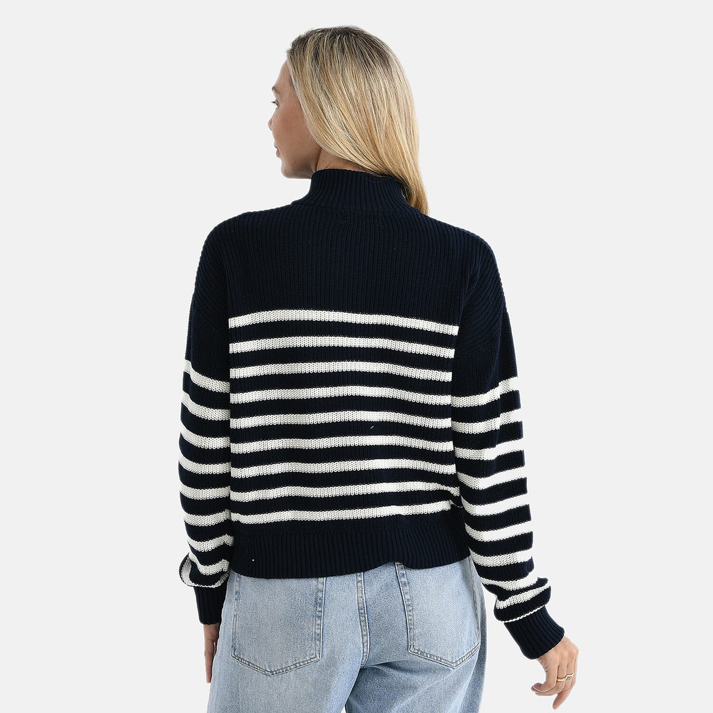 - Maisi Striped Half-Zip Jumper (Size - L-XL) - Navy