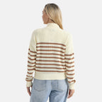 & maisi Women’s 100% Cotton Striped Half-Zip Jumper with Long Sleeves