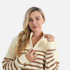 & maisi Women’s 100% Cotton Striped Half-Zip Jumper with Long Sleeves